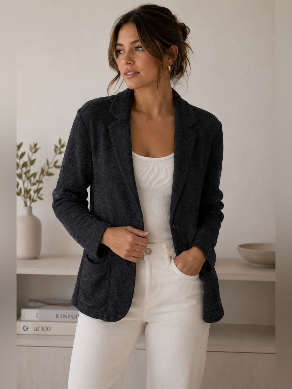 RW&CO. Charcoal Black Knit Blazer Cardigan Size XS Cozy Neutral Minimalist